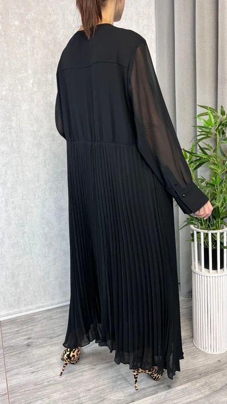 Elegancka sukienka midi plisowana czarna szyfonowa z długim rękawem rozmiar 46 18 plus size 3